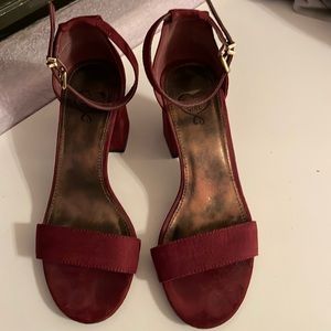 Wine suede block heel shoes